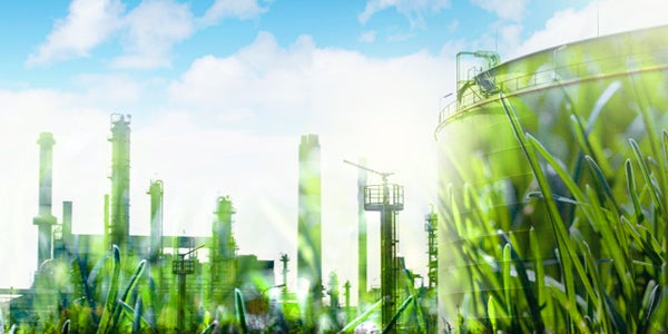 greenery overlayed on top of industrial buildings